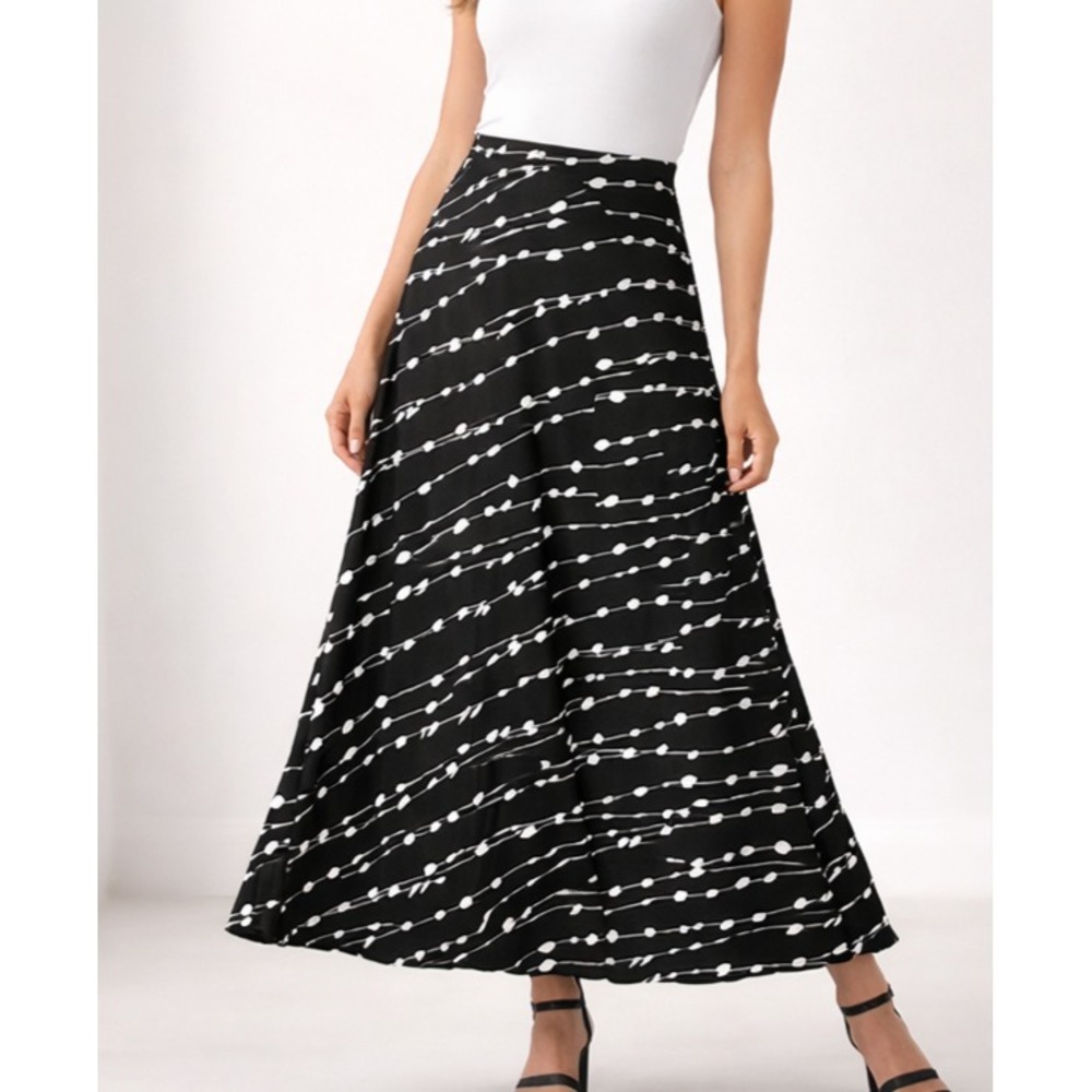Austin Reed Black White Print Maxi Skirt Flare Lined Career Classic SZ 8‎ Medium